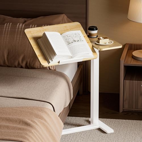 BZIUM Overbed Bedside Table with Hidden Wheels, Adjustable Medical Tilt Top Hospital Bed Table Over The Bed, Rolling Desk Mobile Standing Desk (31.5x15.8, Maple) - Image 2