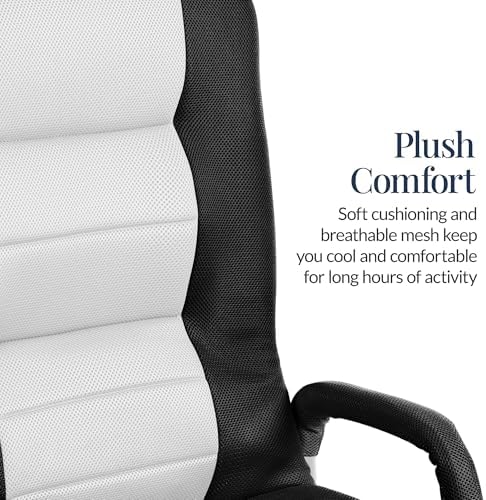 Best Choice Products Swivel Gaming Chair 360 Degree Multipurpose Floor Chair Rocker for TV, Reading, Playing Video Games w/Lumbar Support, Armrest Handles, Adjustable Foldable Backrest - Black/White - Image 5