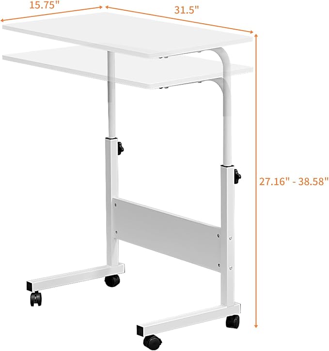 Karl home Mobile Side Table 31.5 inch Computer Desk with Wheels, White - Image 3