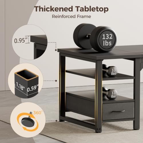 Mericonia 63" Reversible Computer Desk with Drawer, 1" Thick Office Desk - Image 4