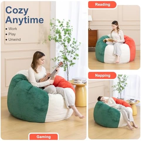 Giant Bean Bag Chair for Adults, Shredded Foam Floor Lounge Chair with Arms | Colorful corduroy, roomy comfort for living rooms, bedrooms, reading nooks, gaming rooms, movie nights, and time with pets - Image 4