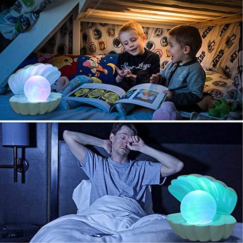 LKUA Shell Pearl Beach Themed Night Light, RGB 8 Colors Changing Mood Shell Pearl Lamps, Bedside LED Clamshell Portable Night Lights for Bar (Green) - Image 3