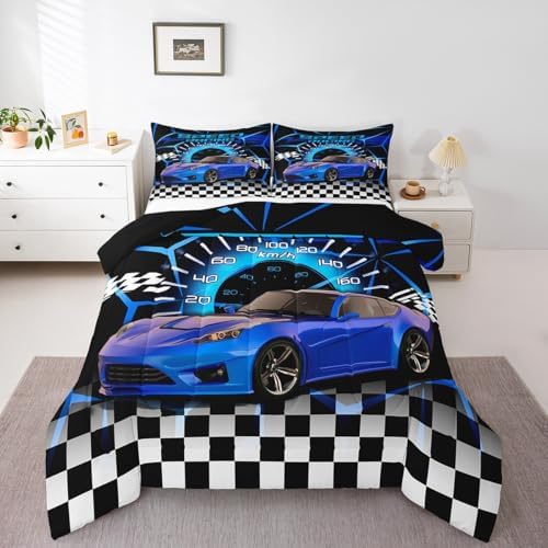 Feelyou Blue Racing Car Comforter Set Twin for Kids Boys Girls Bedding Set - Image 6