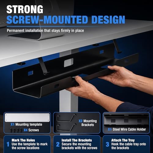 Under Desk Cable Management Tray 23.6" – Steel Wire Cable Holder Organizer for Work from Home, Office & Gaming Setup - Image 6