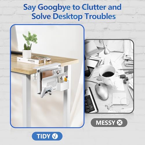 Litwaro Desk Side Storage Organizer, Under Desk Laptop Holder No Drill, Laptop Mount with Magnetic Pen Holder, Hanging Desk Organizer Fits Flat Edge Desks 0.4" to 2.1" (White) - Image 5