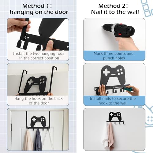 Reallnaive Over the Door Hooks Gamepad Towel Rack, 5 Hooks Metal - Image 3