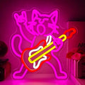Cat Guitar Neon Signs for Wall Decor Dimmable Rock & Roll Kitty Neon Lights USB Cat Playing Guitar Led Sign Music Cats Neon Wall Decor for Bedroom Bar Studio by hhuohuona