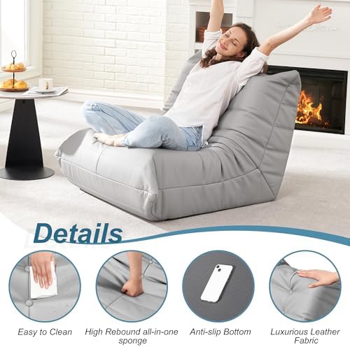 Hobestluk Bean Bag Chair Leather Togo Chair Memory Foam Living Room Adult | Medium Black,Ergonomic Design,Floor Chair,Waterproof,Easy Clean,Anti-slip Bottom,No Assembly Required,For Bedroom Reading - Image 6