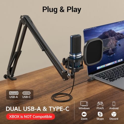TONOR Podcast Microphone, USB Computer Microphone, Cardioid Condenser PC Mic with Tripod Stand and Pop Filter for Podcasting, Streaming, Vocal Recording (TC 777 with Boom Arm) - Image 4