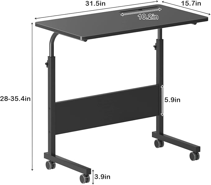 DlandHome 31.5 Inches Rolling Desk with Wheels Adjustable Height, Black - Image 3