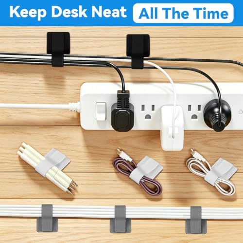 80 Pcs Cable Management Under Desk, Cord Organizer, Reusable Hook and Loop Cable Ties, Computer Accessories for Desk, Home Office Essentials, Black, White, Grey - Image 3