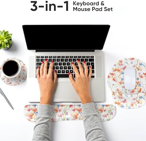 RICHEN 3 PCS Computer Mouse Pads for Desk with Coaster Set, Non-Slip Keyboard Wrist Rest and Mouse Pad Set, Ergonomic Design (YKMWR-52) - Image 2