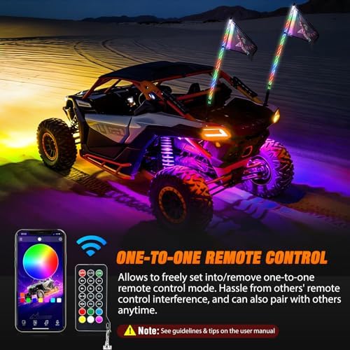 Nilight RGB LED Whip Light 2PCS 4FT with 4 Rock Lights Combo - Image 5