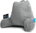 Nestl Reading Pillow with Shredded Memory Foam, Luxe Cut Plush Back Pillow for Sitting Up in Bed, Back and Arms Adjustable Support for Adult & Teens, Backrest Pillows with Washable Cover Light Grey by Nestl