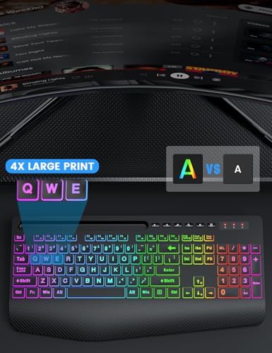 SABLUTE Wireless Keyboard and Mouse Combo, 9 Backlit Effects, Large Print - Image 2