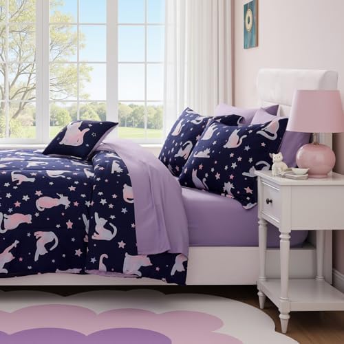 Full Size Comforter Sets for Girls - 4 Pieces Cute Cat Full Bedding Set - Image 5