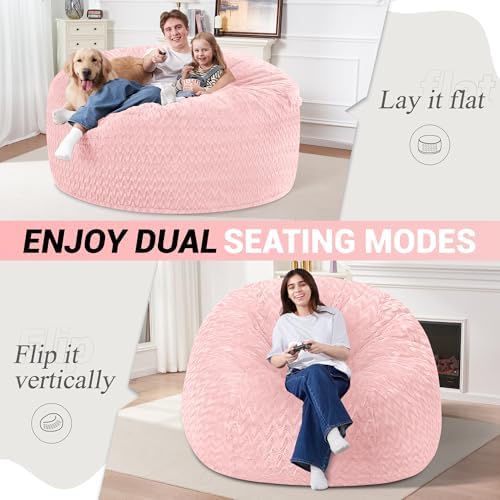 5FT Bean Bag Chair,Giant Bean Bag Chairs for Adults,Big Bean Bags with Memory Foam Filled, Large Beanbag Chairs with Chevron Plush Cover-Soft Pink - Image 2