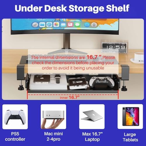 BYMECOST No Drill Under Desk Laptop Mount, Metal Under Desk Storage Shelf - Image 4
