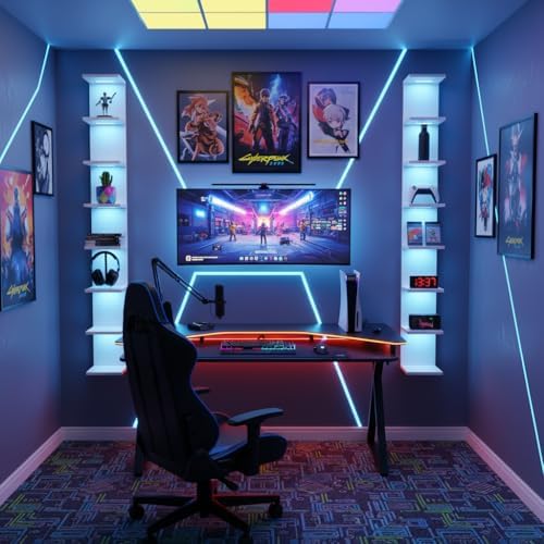 7 Tier RGB Light Wall Shelves, White - Image 4