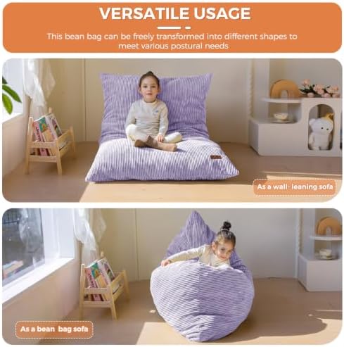 MAXYOYO 3 in 1 Kids Bean Bag Chair, Comfy Floor Sofa with Removed Cover | Convertible Chair Folds from Bean Bag to Lounger, Floor Couch with High-Density Foam Filling, Floor Sofa for Gaming, Purple - Image 3