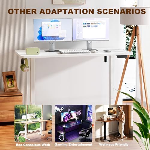 Veken 55 Inch Large Electric Standing Desk, Gaming Table, White - Image 6