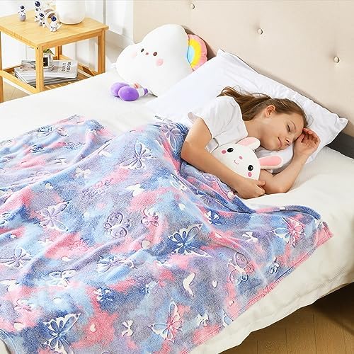 SOCHOW Butterfly Glow in The Dark Blanket, Purple 60 x 80 Inches - Image 6