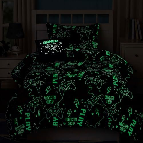 Twin Comforter Set for Boys-3 Pieces Gamers Glow in the Dark Bedding Sets - Image 3