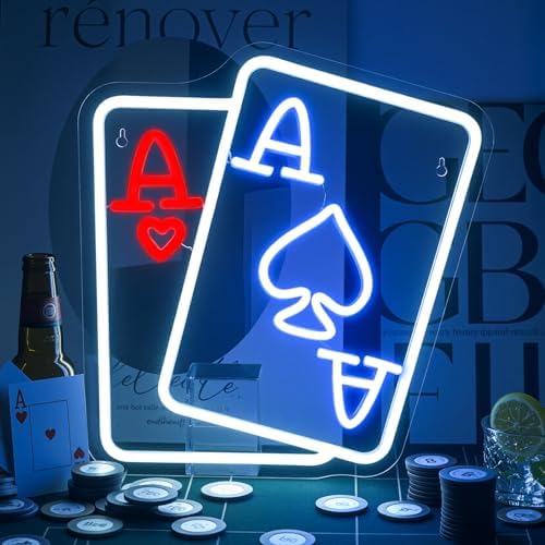 Playing Cards Neon Sign Blue Red Poker Neon Signs for Wall Decor by gamerneon