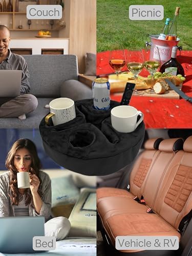 Xchouxer Couch and Bed Cup Holder Pillow, Sofa Organizer Caddy for Drinks, Remotes, Phones, Snacks (Black) - Image 3
