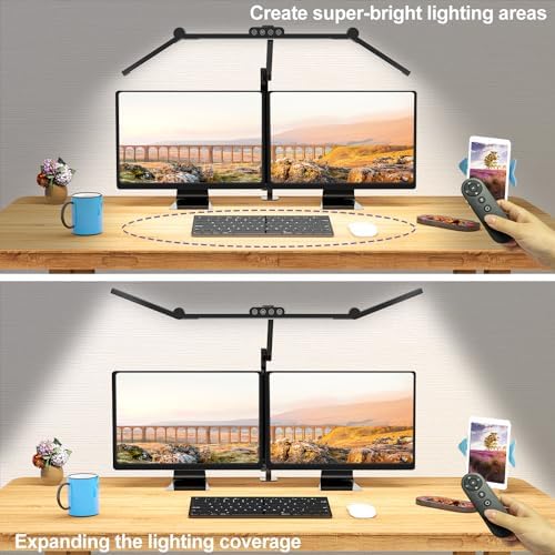 Micomlan Desk Lamp with Clamp, Architect Led Desk Lamp for Home Office with Remote Control, 24W Ultra Bright Auto Dimming Computer Light Adjustable Table Light for Working Workbench (Remote) - Image 2