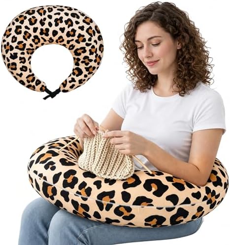 Ergonomic U-Shaped Gaming & Lap Pillow for Crocheting - Cute Leopard Crochet Pillow with Elbow & Arm Support, Lap Desk Pillows for Reading, Playing or Crocheting, Suitable for Adults - Brown by Unknown