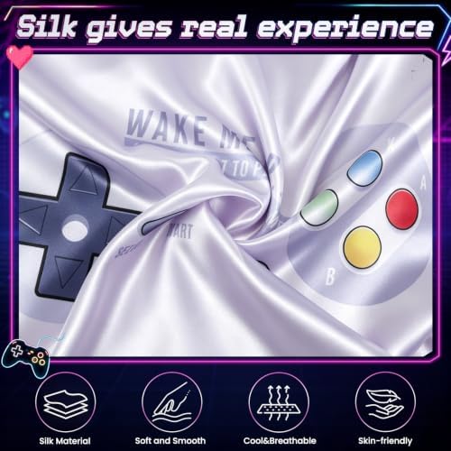 Pack of 2 Gamer Throw Pillow Covers 18x18 Inch, Satin Silk Feeling Decorative Pillow Cases with Hidden Zipper, Game Controller Design for Boys Room Sofa Couch Bedroom Decor - Image 3