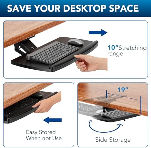 AX WABER Keyboard Tray Under Desk with Storage Drawer, Height Adjustable Keyboard Tray Slide Out 360° Swivel Tilt, Ergonomic Under Desk Mount Keyboard & Mouse Holder for Gaming Home Office, Black - Image 5
