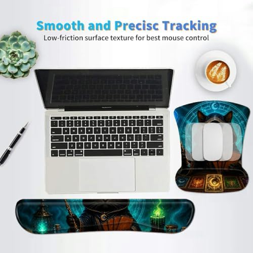 3-in-1 Ergonomic Memory Foam Keyboard Wrist Rest Pad Set, Flame Cat - Image 6