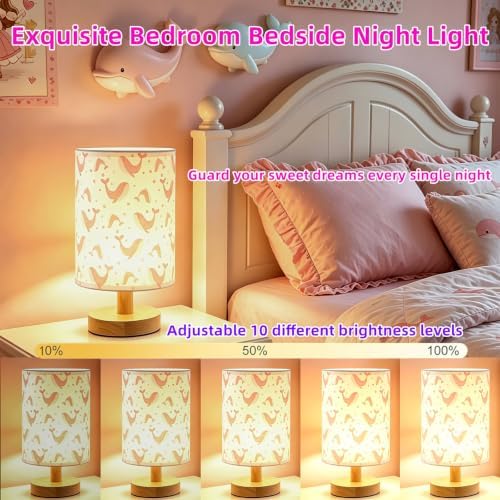Whale Kids Table Lamp for Bedroom,Kids Bedside Lamps 3 Colors Dimmable Nightstand Night Light with Cartoon Flaxen Fabric Shade Desk Lamp for Girls Boys Room Nursery Ocean Decor,Birthday Kids Gift - Image 3
