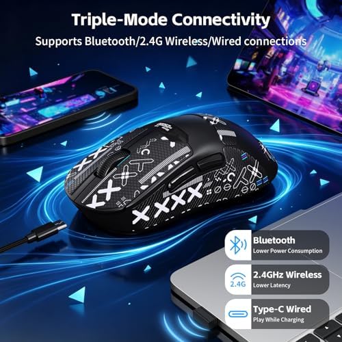 MAGIC-REFINER R1 Wireless Gaming Mouse with RGB Charging Dock,65g Ultra Lightweight,PixArt PAW 3311 Optical Sensor DPI 24K,LCD Display & Smart Sleep,Tape,Programmable Mice for Mac PC Gamer (Black) - Image 3