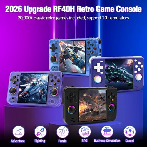 RF40H Handheld Game Console, 4.0" Retro Gaming Console Preloaded 20,000+ Classic Games, Open Source Linux System, Support WiFi Online Play, Portable Pocket Hand Held Video Game (Transparent Purple) - Image 2