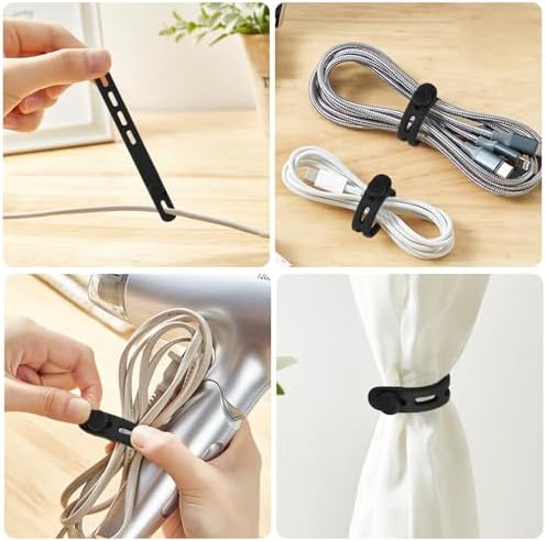 20 Pcs Black Silicone Cable Ties, Reusable Cable Straps Wire Organizer. - Image 7