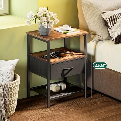 Huuger Nightstand Set of 2, Night Stand with Fabric Drawer, Mesh Shelf - Image 4