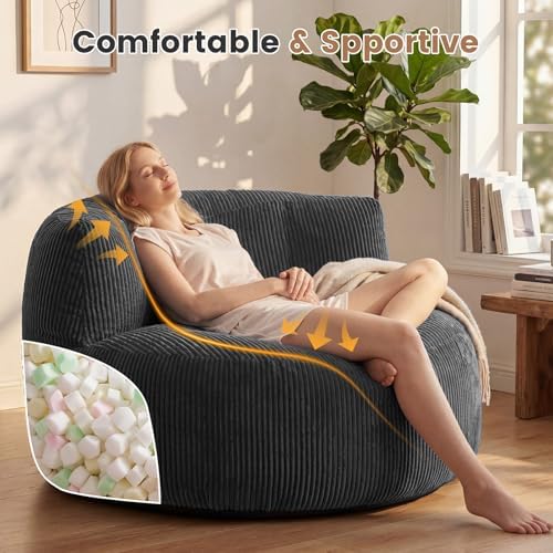 MASVIS Bean Bag Chair,3ft Memory Foam Bean Bag Chair for Adults Kids Teens,Soft Velvet Comfy Floor Chair with Supportive Backrest,Lazy Sofa Lounge Chair for Living Room Game Room,Portable Sofa,Grey - Image 3