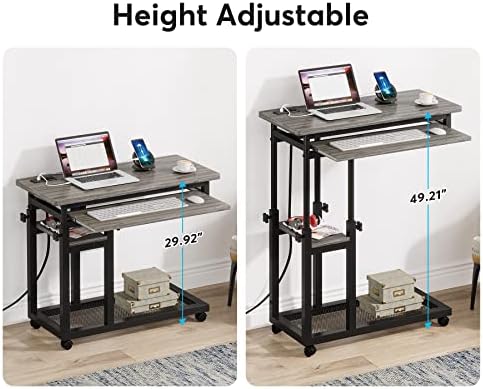 Tribesigns Small Portable Desk with Power Outlet, Height Adjustable Sofa Couch Bedside Laptop Table with Wheels, Mobile Standing Desk Rolling Computer Cart C Side Table with USB Ports - Image 6