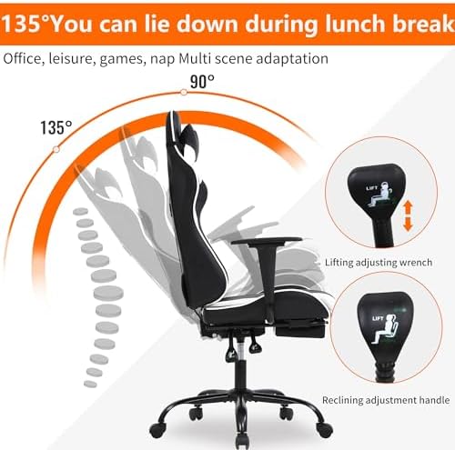 Gaming Chair, High Back PU Leather Gaming Chairs Computer Chair with Headrest & Lumbar Support, Height Adjustable Wide Seat Gaming Chairs for Adults, Game Chair with Footrest & Armrest - Image 4