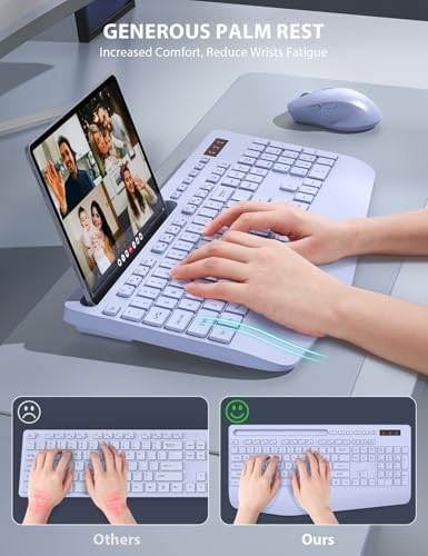 Wireless Keyboard and Mouse Combo - Full-Sized Ergonomic Keyboard with Wrist Rest, Phone Holder, Sleep Mode, Silent 2.4GHz Cordless Keyboard Mouse Combo for Laptop, Computer, PC, Mac, Windows -Trueque - Image 2