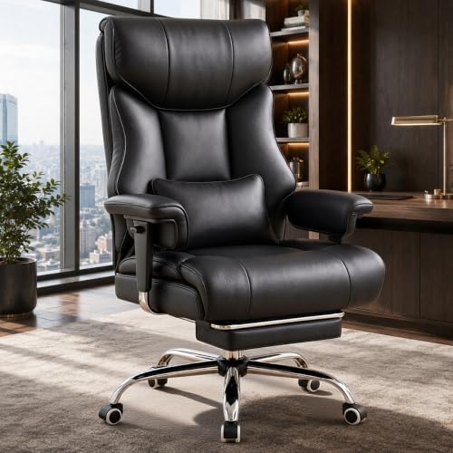 COMHOMA Big and Tall Office Chair,Heavy Duty Gaming Chair with Foot Rest and Wide Pocket Spring Cushion Reclining Height Adjustable for Home Office Work, Comfy Pu Leather Black by ComHoma