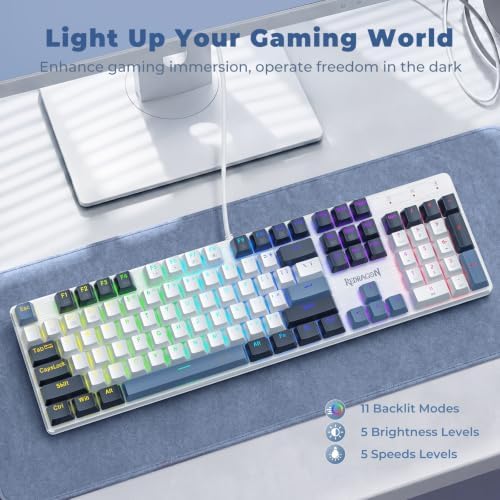 Redragon Mechanical Gaming Keyboard Wired, 11 Programmable Backlit Modes, Hot-Swappable Red Switch, Anti-Ghosting, Double-Shot PBT Keycaps, Light Up Keyboard for PC Mac, Blue - Image 2