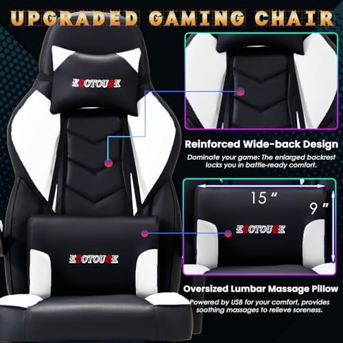 ECOTOUGE White Big and Tall Ergonomic Massage Gaming Chair with Footrest | Lumbar Support, Reclining High Back, 360° Swivel, Computer Chair, Sturdy, Comfortable, Height Adjustable, for Gaming & Office - Image 5