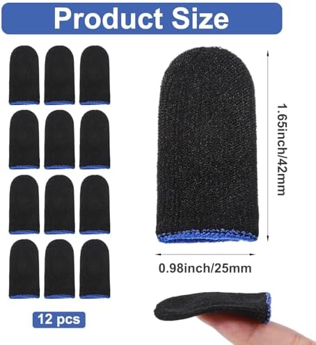 12 Pack Gaming Finger Sleeves Anti Sweat Game Controller Thumb Sleeve Gaming Sweatproof Breathable Finger Covers Touchscreen for Mobile Phone Tablet Devices Gamer Stabilizer Black - Image 2