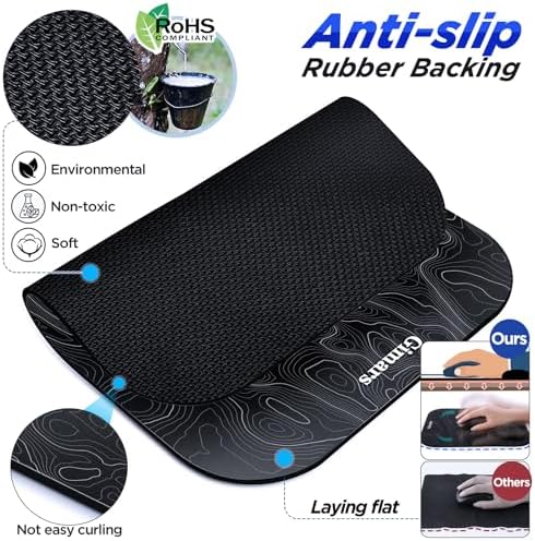 Gimars Large Smooth Superfine Fibre Memory Foam Ergonomic Mouse Pad Wrist Rest Support Mousepad with Nonslip Base for Laptop, Computer, Gaming & Office,Free Coaster Include-Topographic Map - Image 5