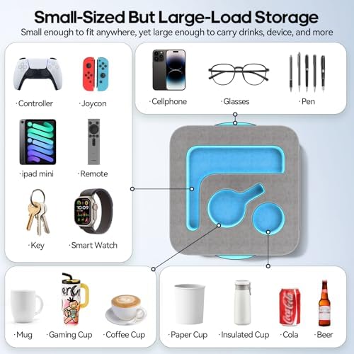 Couch Cup Holder Pillow, Sofa and Bed Caddy for iPad, Kindle, Switch, Game Controller, Remotes, Phones, Small-Sized Cup & Drink Holder for Couch, Bed, Desk, Car, Beach, Bathroom Cup Holder, Deep Gray - Image 2