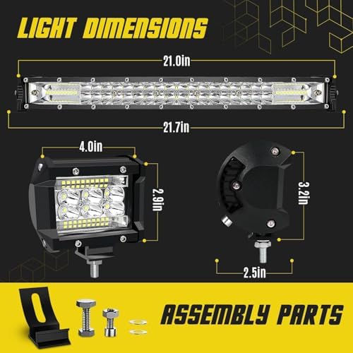 LED Light Bar Kit for Truck, (2) 20 Inch Slim Light Bars, (4) 4 Inch LED Pods, (2) 24V Wiring Harness, Waterproof Off Road Work Lights Fog Lights for ATV UTV Tractor 24V USE ONLY - Image 5